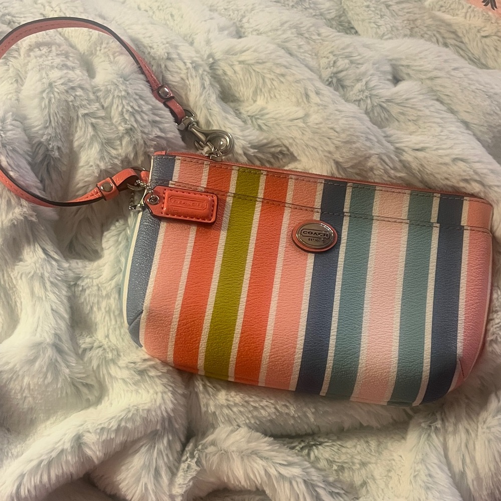 Coach Peyton Colorful Striped Wristlet